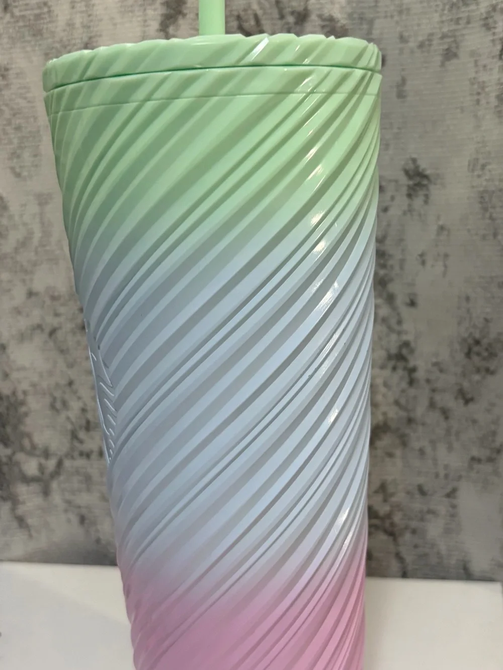Starbucks Gradient Pastel Green White Pink Swirl Tumbler with Straw